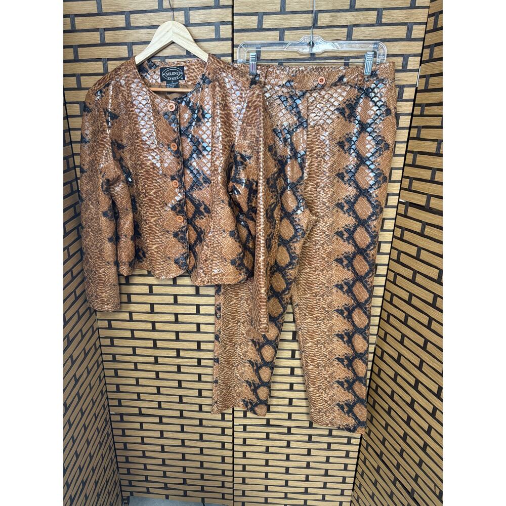 Selen Sport Brown And Black Snakeskin Print Jacket‎ And Pant Set Size 12/14